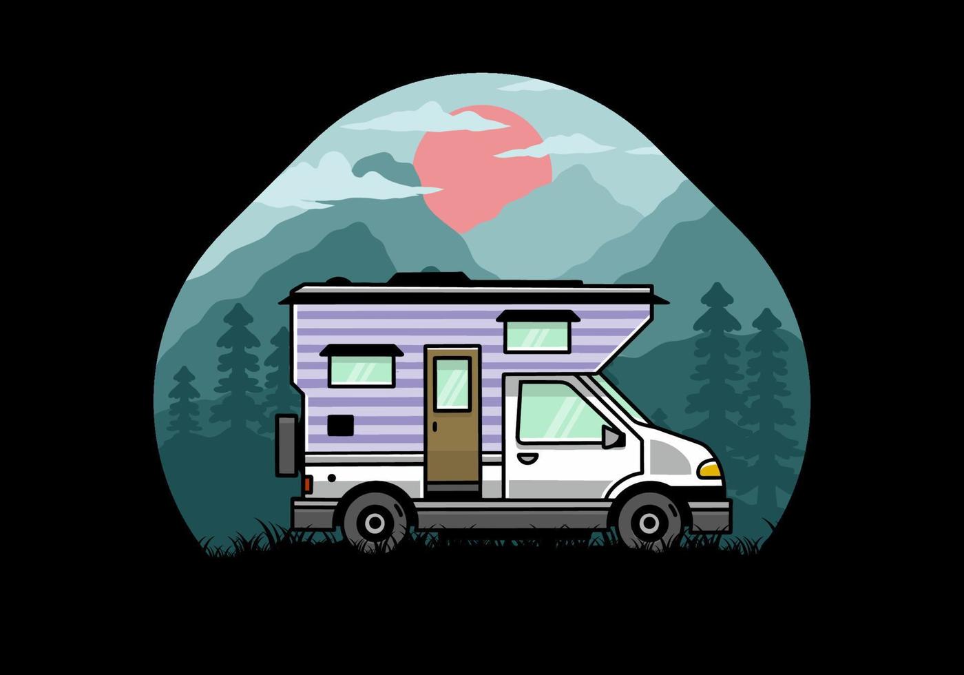 van box camper ilustración diseño de placa vector