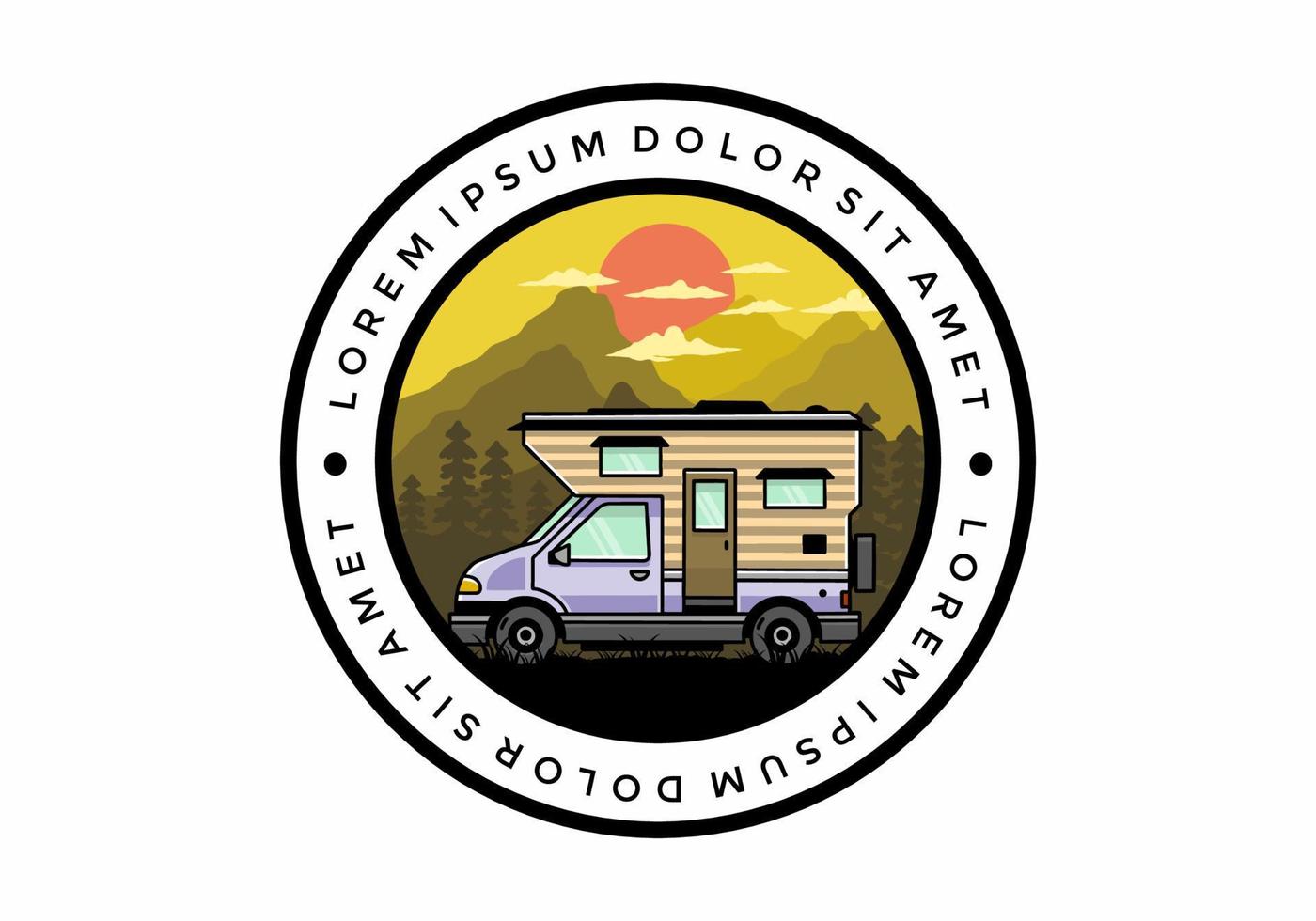 Van box camper illustration badge design vector