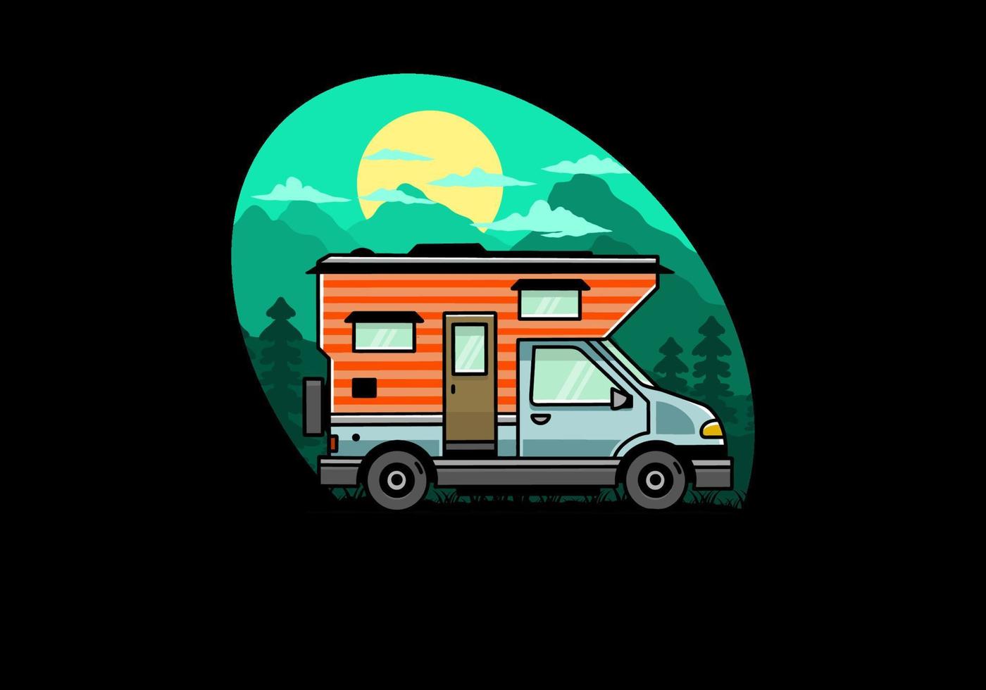 van box camper ilustración diseño de placa vector