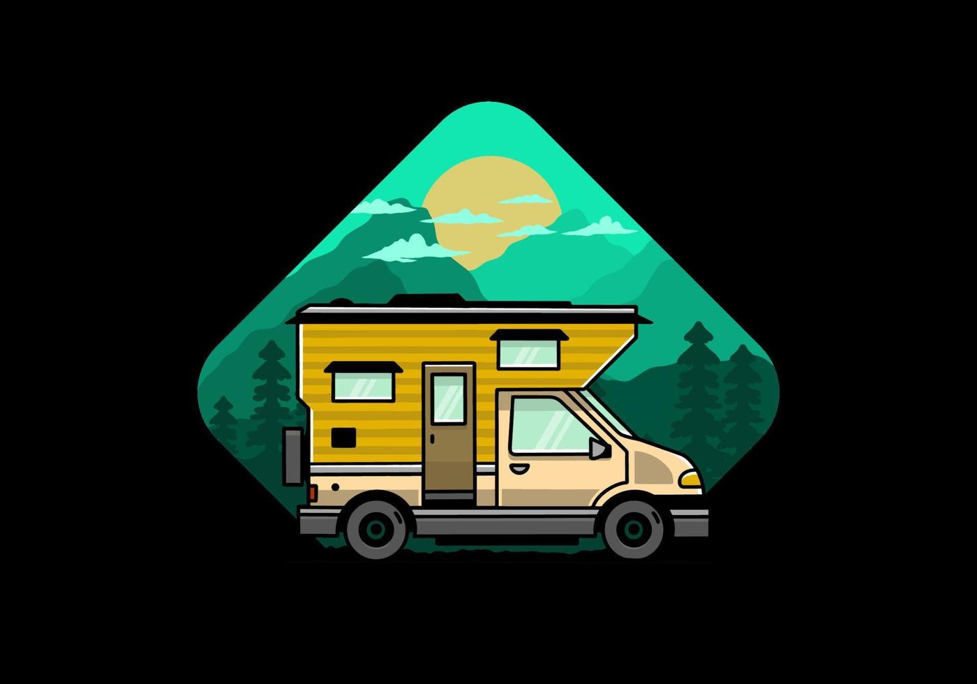 Van box camper illustration badge design vector