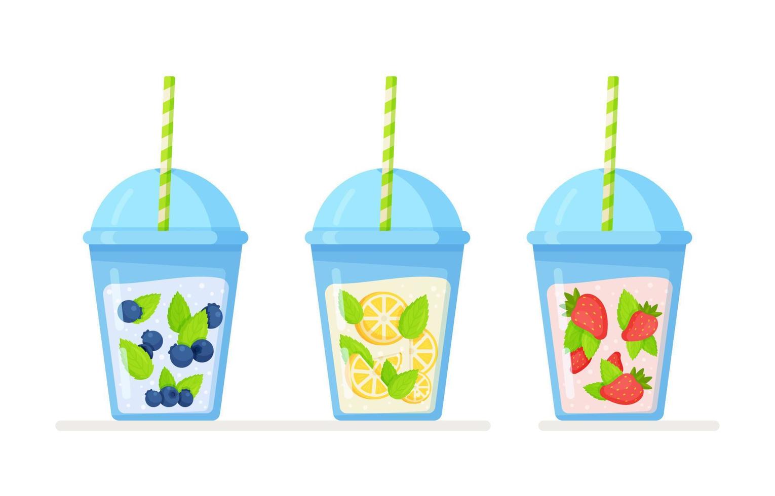 Vector set with summer fruit lemonades.