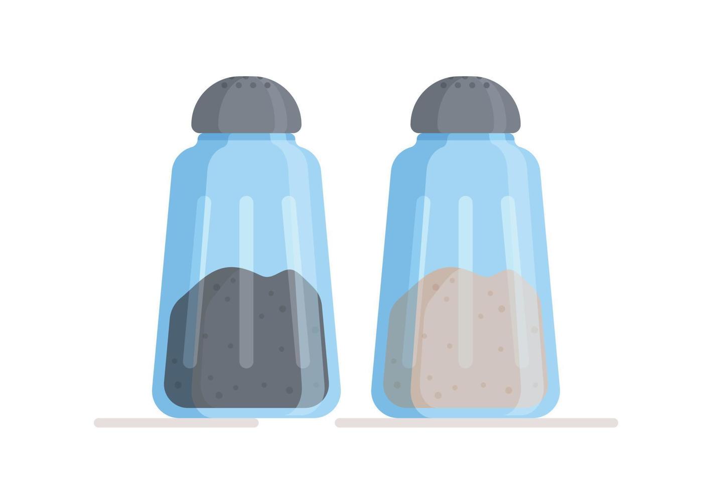 Vector illustration of two isolated jars of salt and pepper. Fine linear vector illustration.