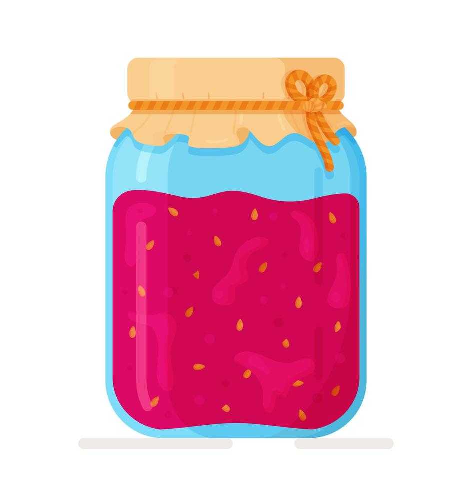 Vector isolated jar of raspberry jam on white background. Traditional dessert.