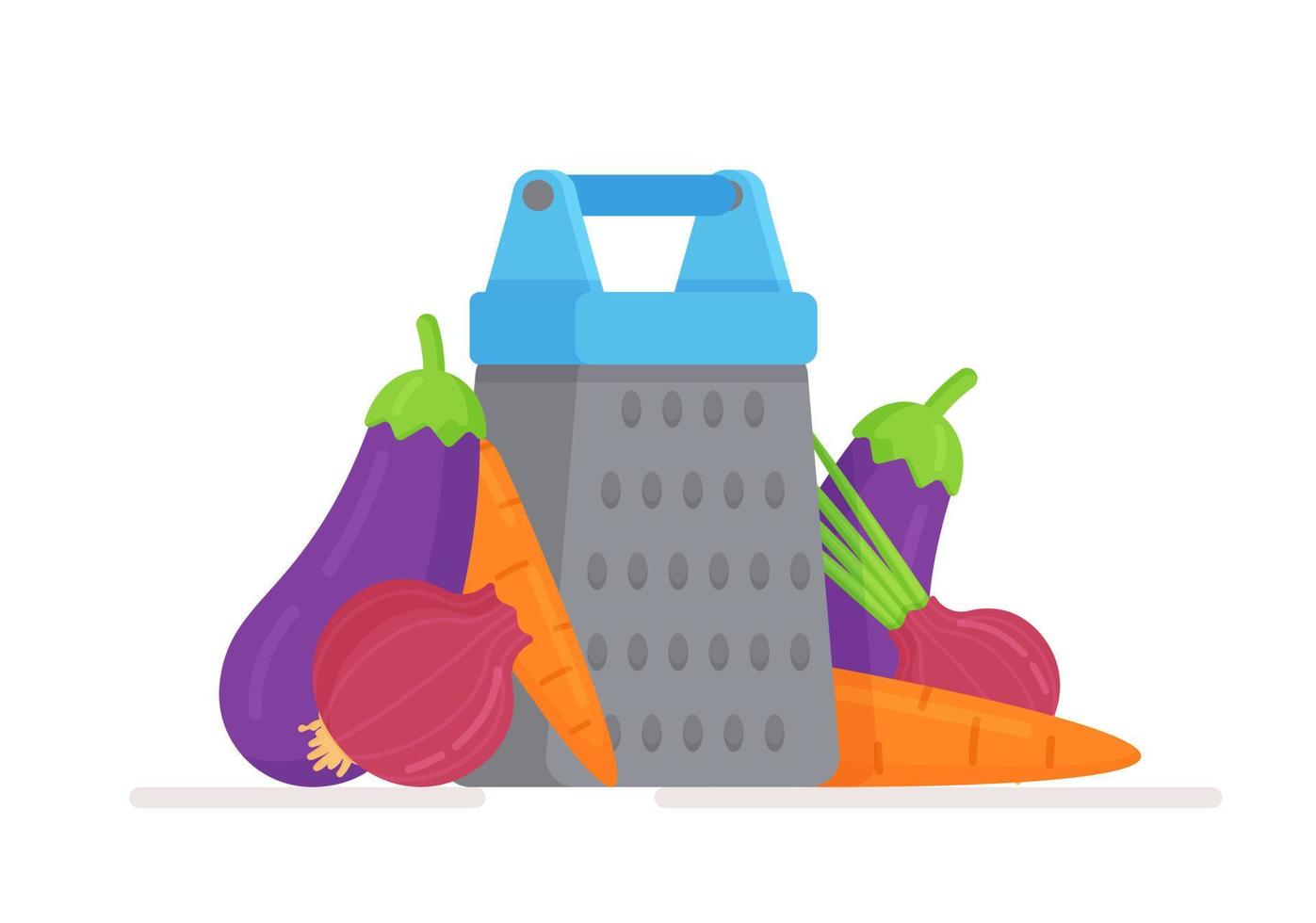 Vector illustration of an isolated pile of fresh vegetables lying next to a grater.