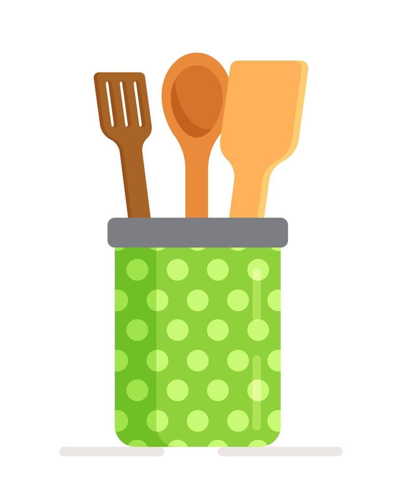 Vector illustration of a glass with cutlery and spatulas for food preparation. A product, tool, or set of tools.