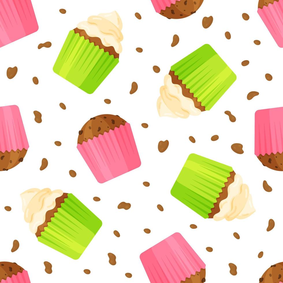 ilustración vectorial de un patrón de hermosos cupcakes. vector