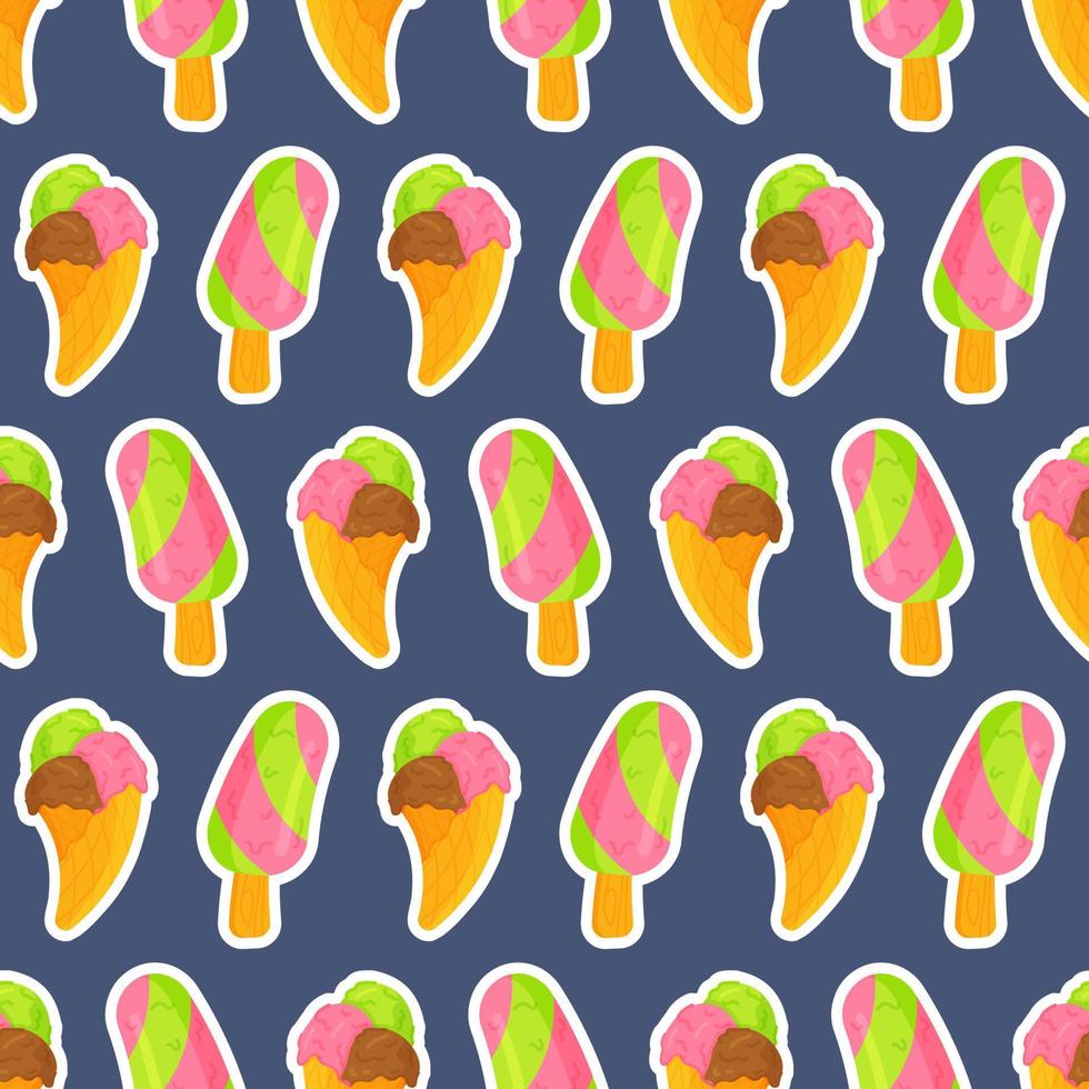 Vector illustration of characters pattern. Infinite ice cream sticker pattern.