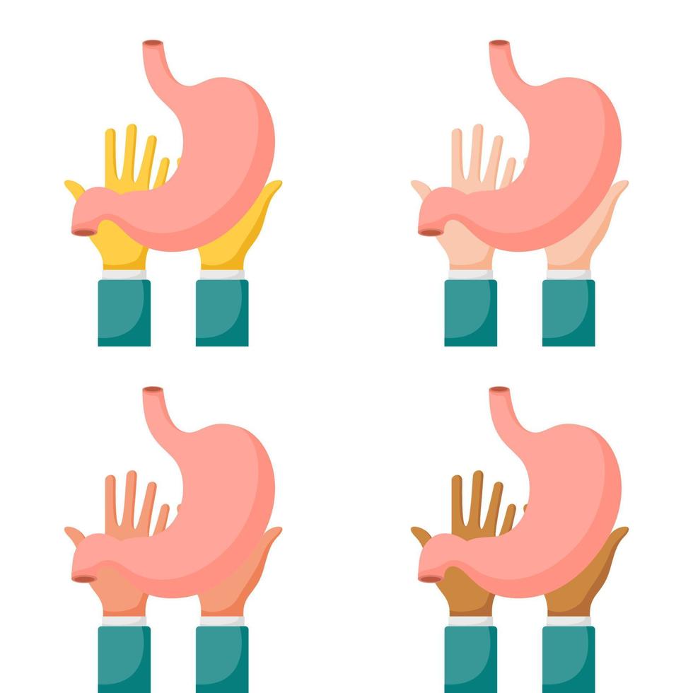 conjunto de gestos de manos con el estómago vector