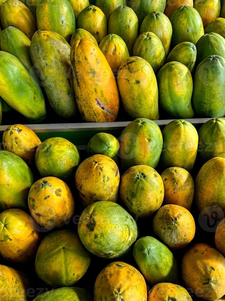 Papayas line the market papaya fruit at the supermarket 11742584