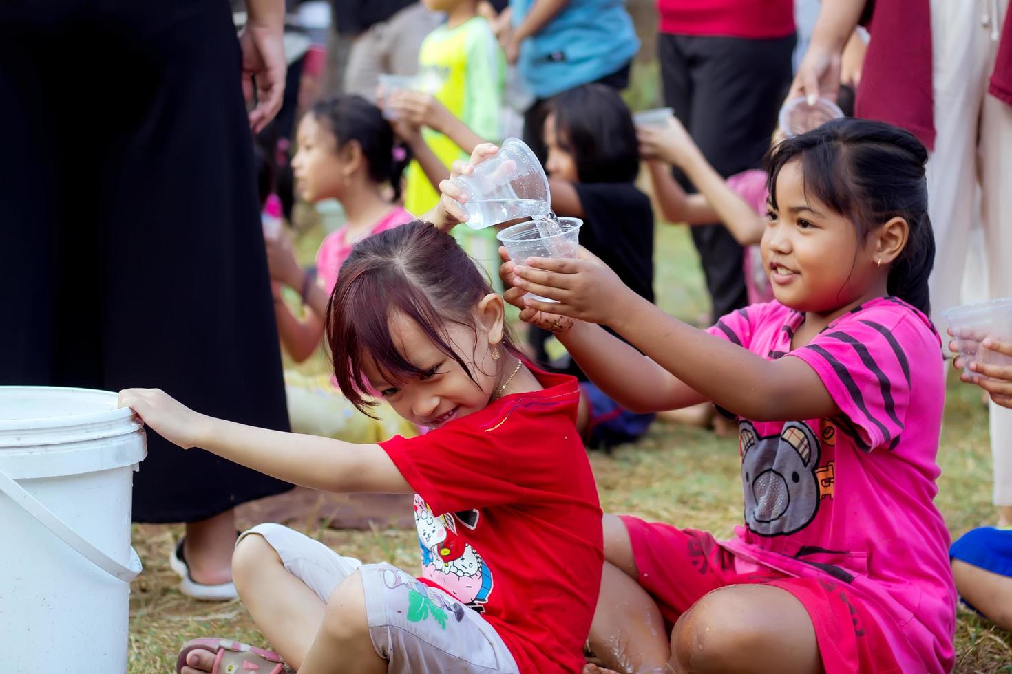 Magetan, Indonesia. August 17, 2022. Indonesian children are happy to celebrate Indonesia's independence day by participating in a competition. photo