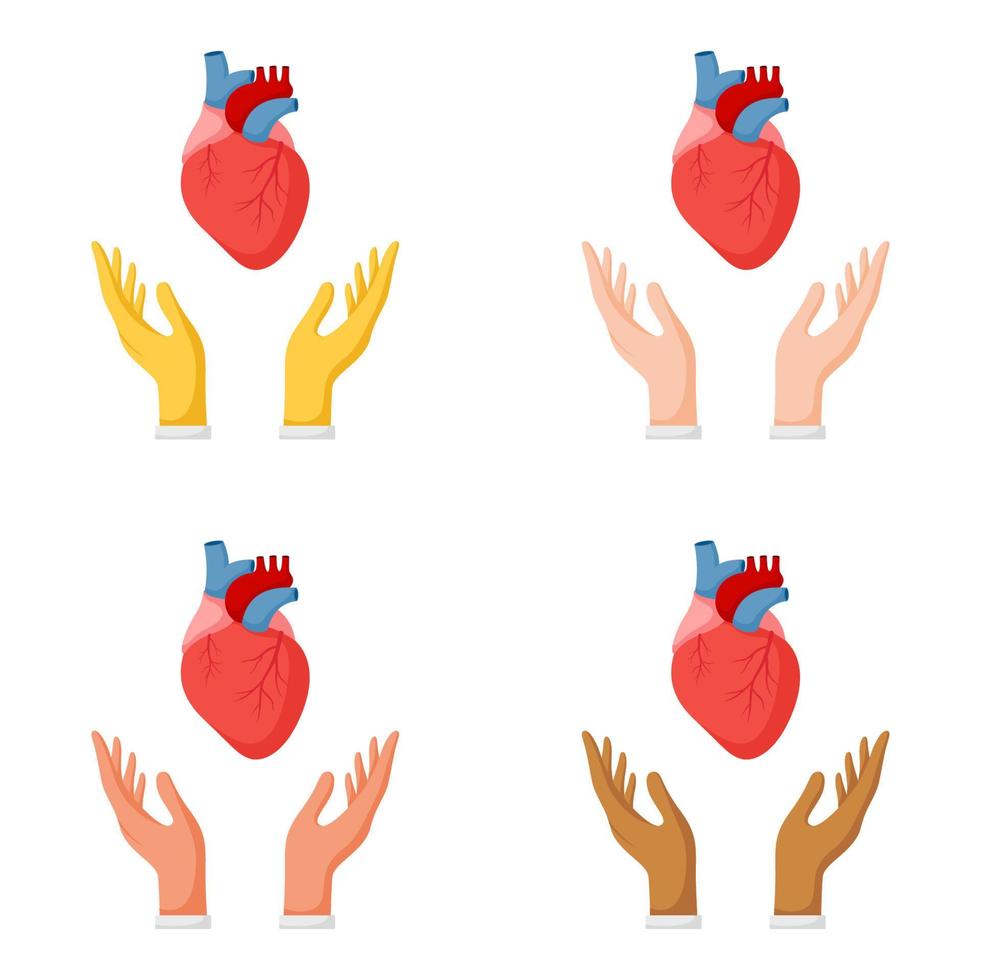 Set of hands gestures with human heart vector