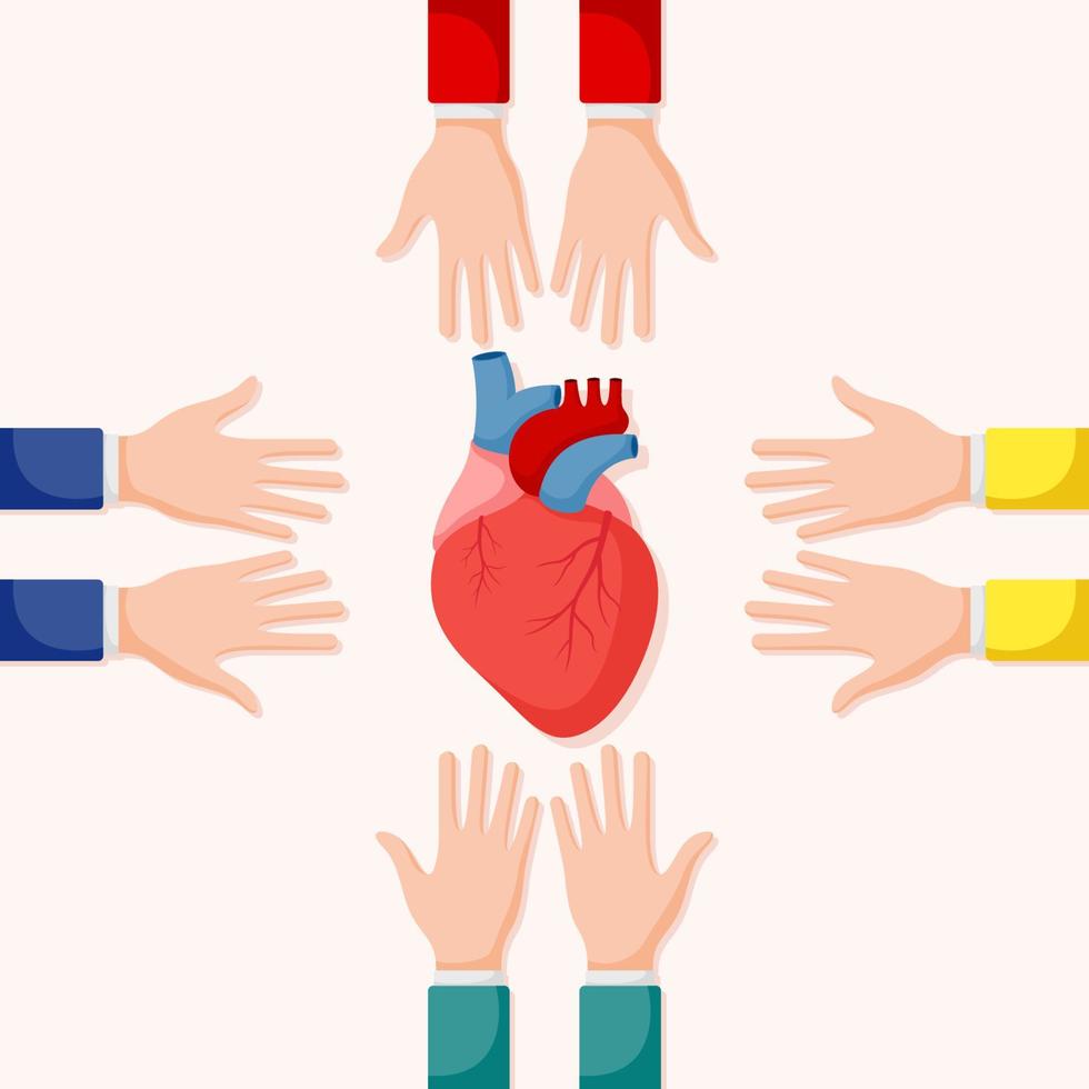 Set of hands gestures with human heart vector