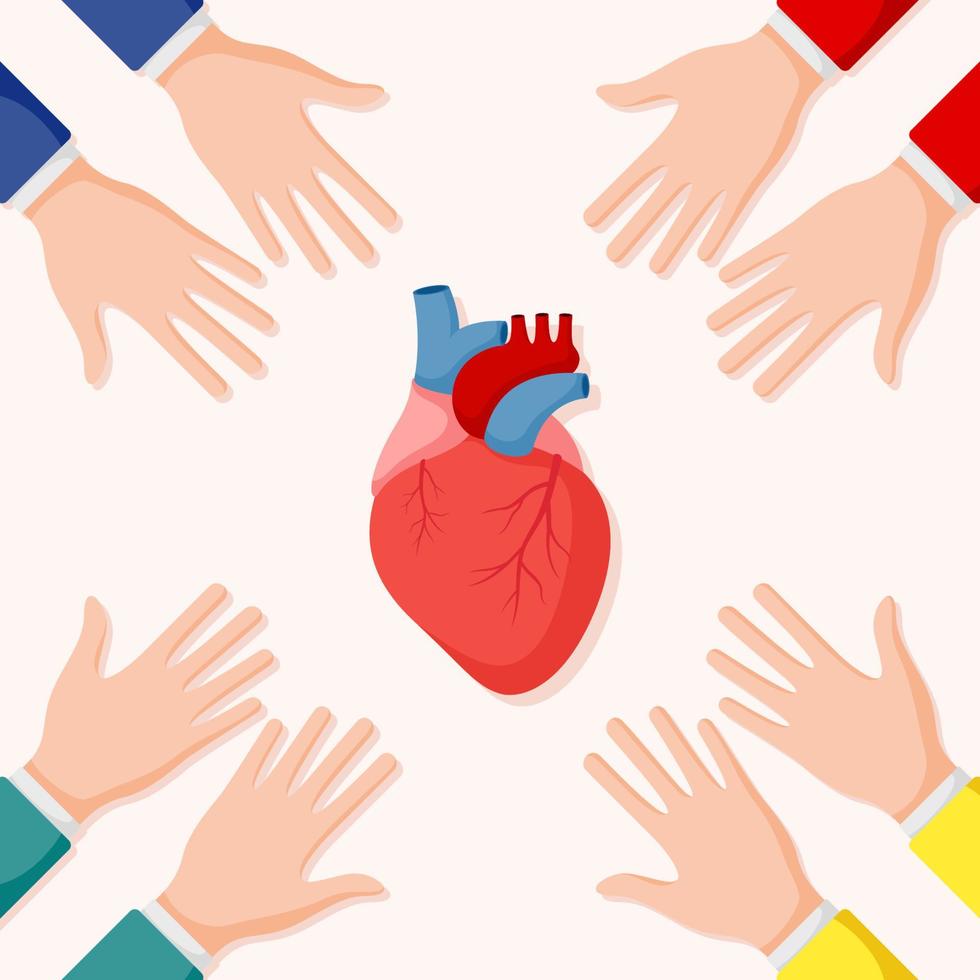 Set of hands gestures with human heart vector