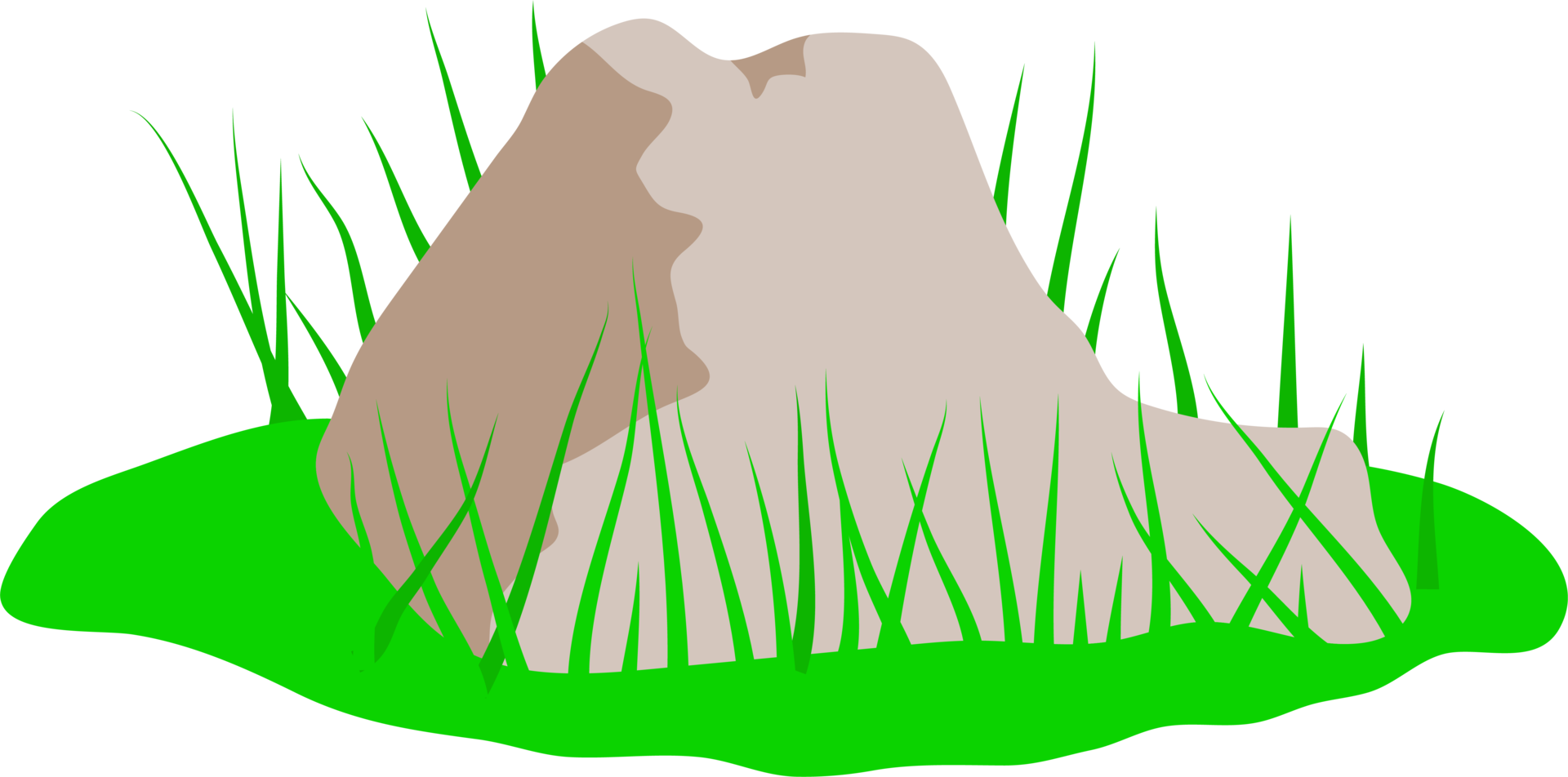 Rock, Stone Surrounded by Grass Hand Drawn Illustration png