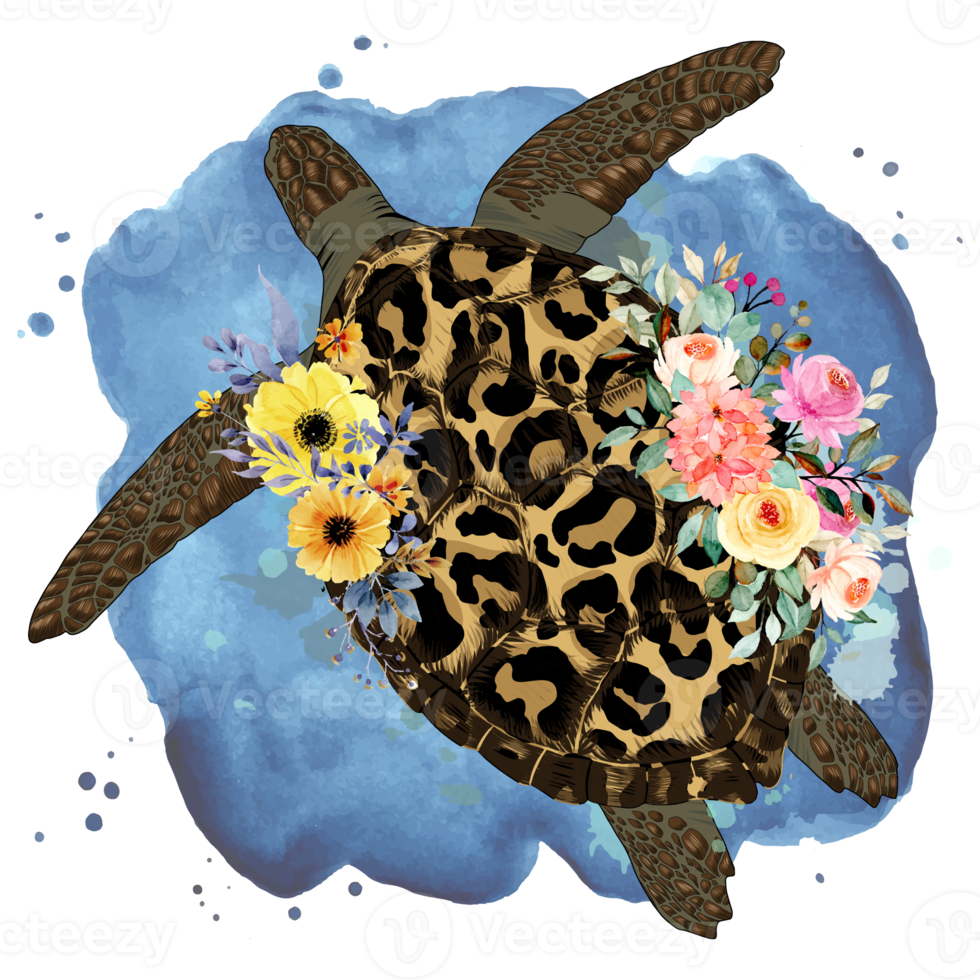 tortue de mer, tortue aquarelle png avec tournesols