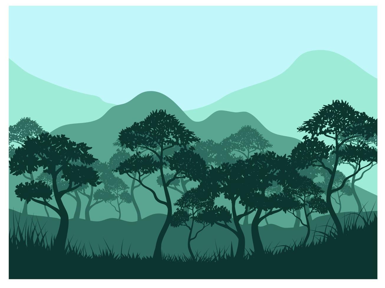 fondo de bosque de silueta verde.concepto de conservación de la naturaleza y el medio ambiente diseño plano.ilustración vectorial vector