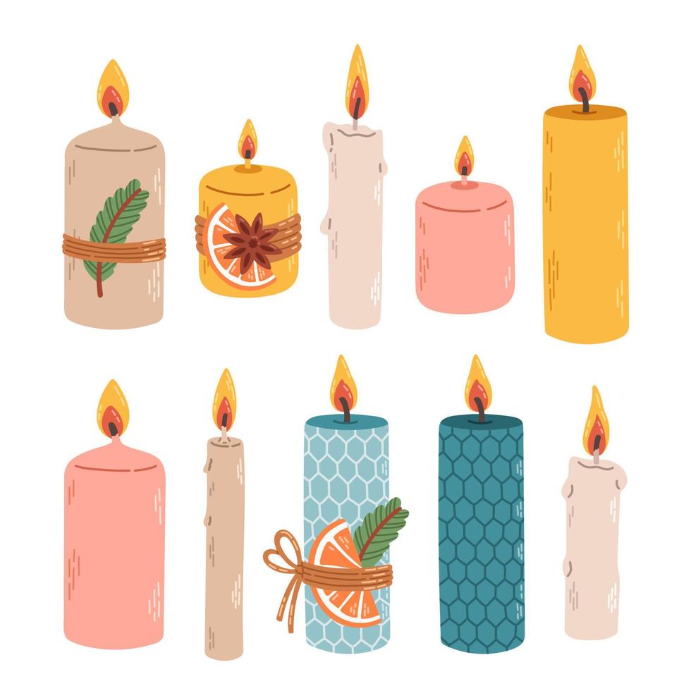 Christmas candles set flat design warm winter isolated vector illustration