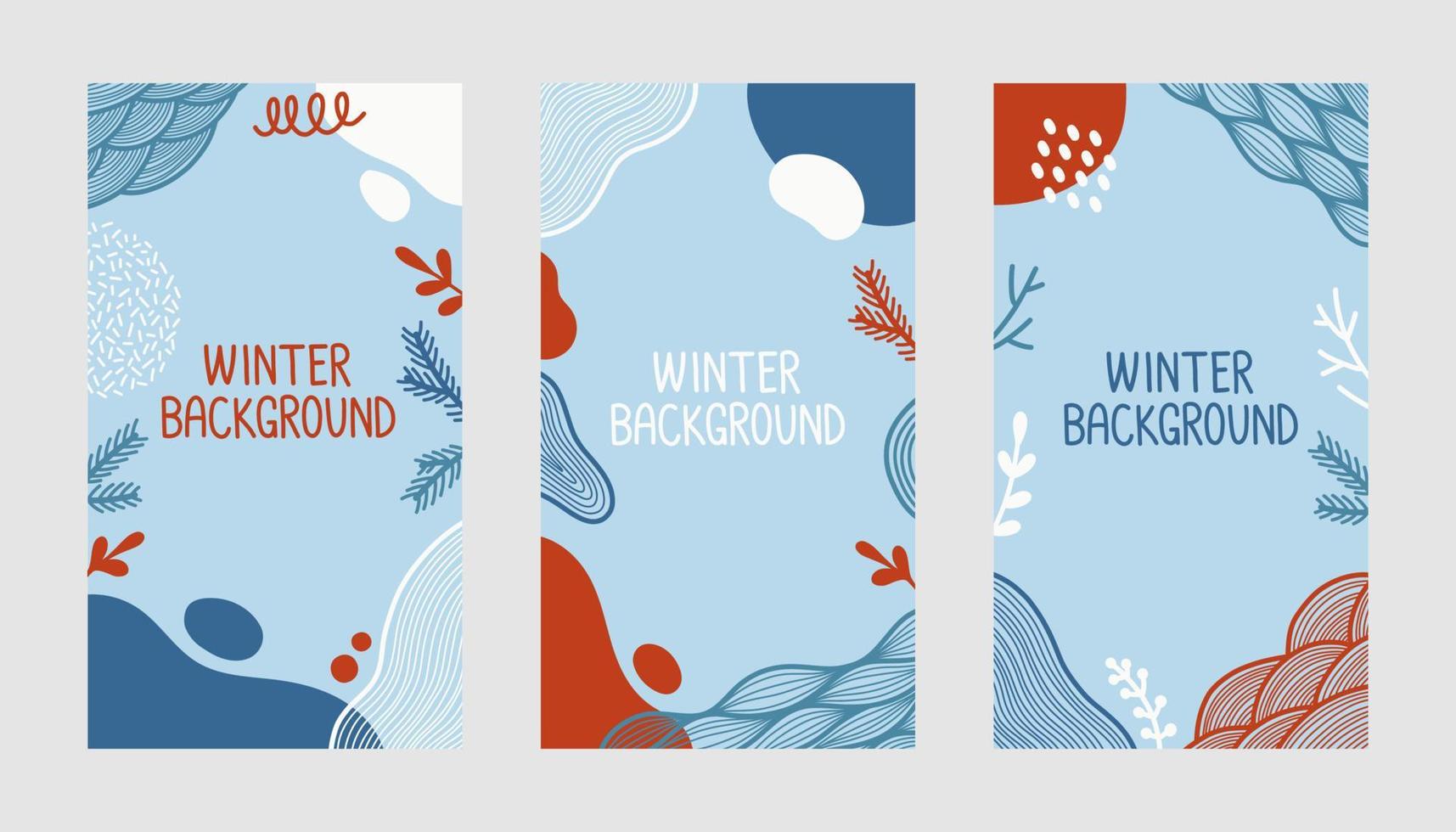 Winter vector background set blue flat design illustration