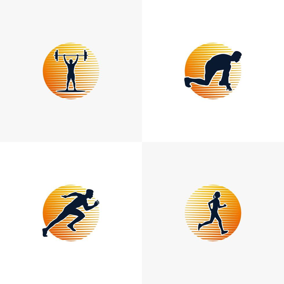 set of silhouette people sport training logo template vector