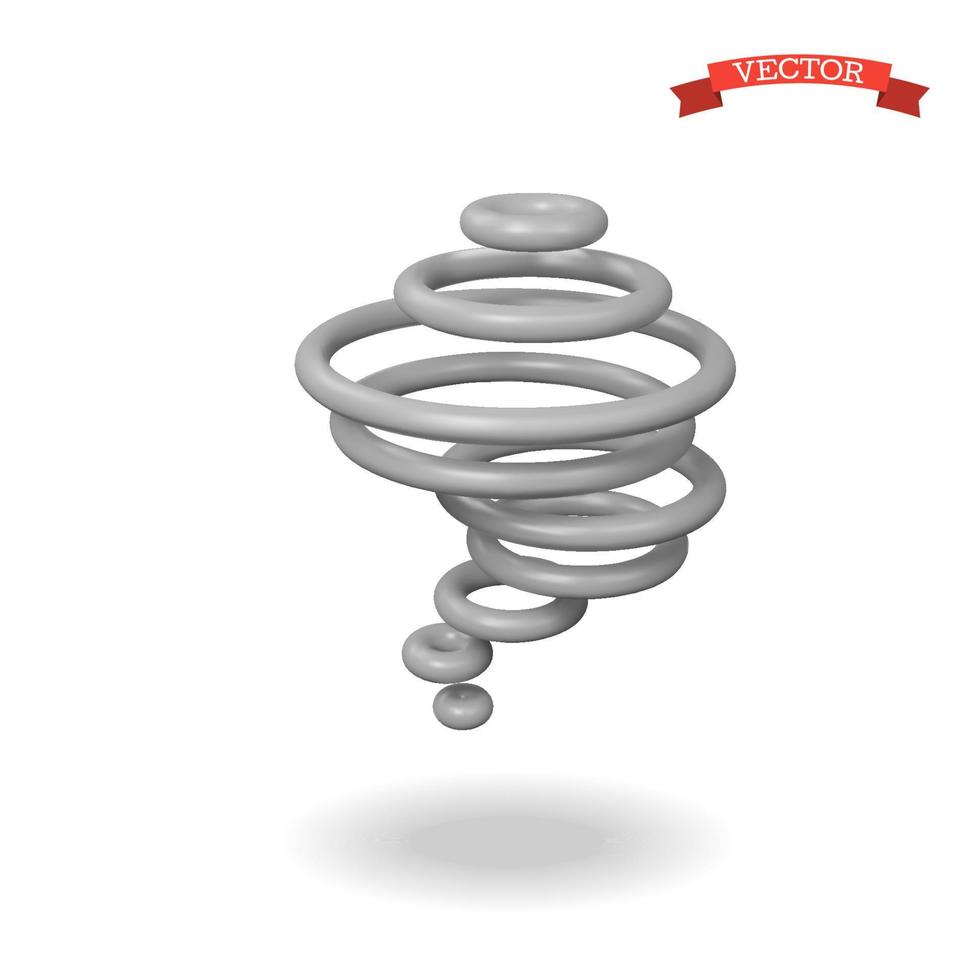 3d vector tornado icon, realistic glossy plastic symbol.