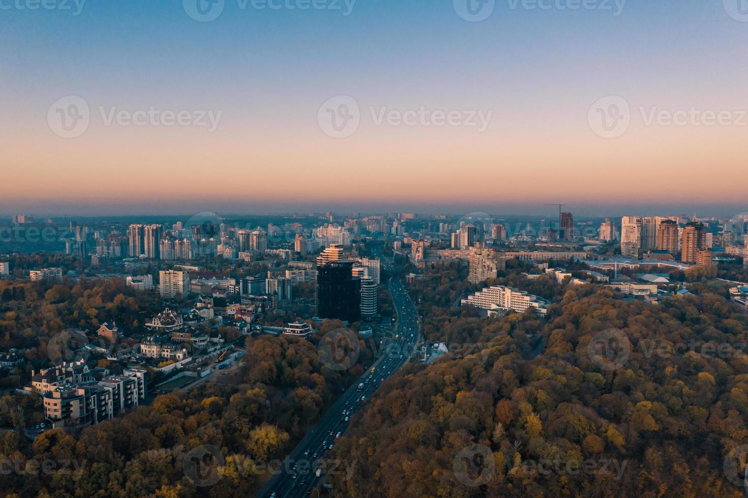 Aerial drone footage. Panorama of kiev photo