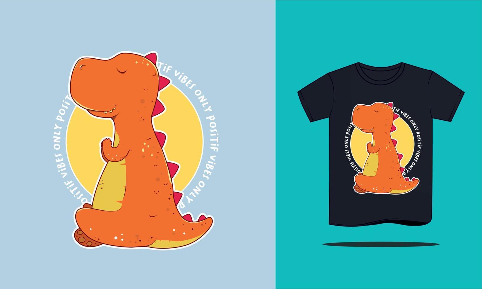 lindo dinosaurio meditación camiseta diseño dibujado a mano vector