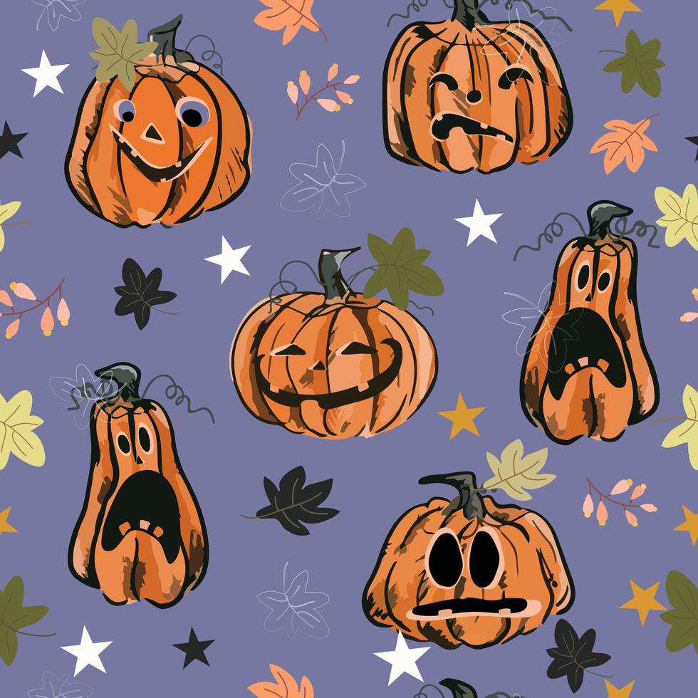Pumpkin halloween day with ornaments seamless pattern vector