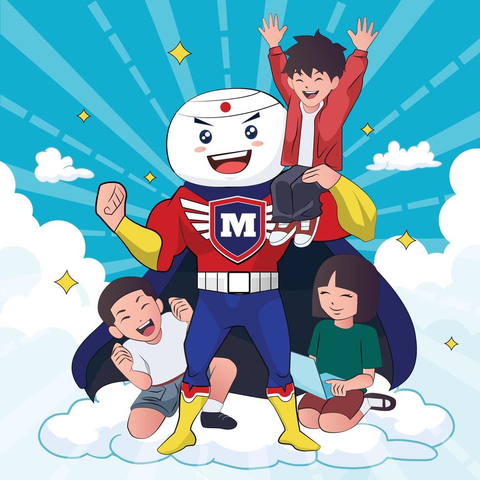 SUPERMOCHI Superhero and Childrens Happy Vector