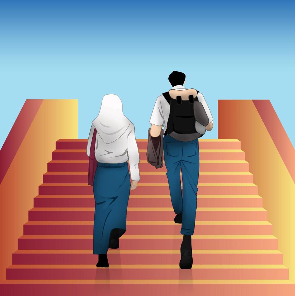 high school students walking up the stairs vector