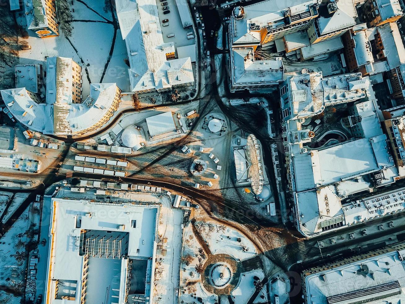 Kontraktova Square on Podil in Kyiv, aerial view photo