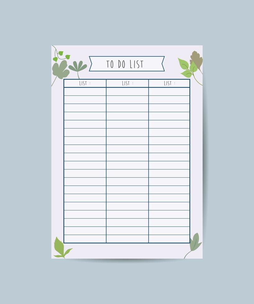 Weekly planning, wish list, task list in flat style with flowers and leaves vector