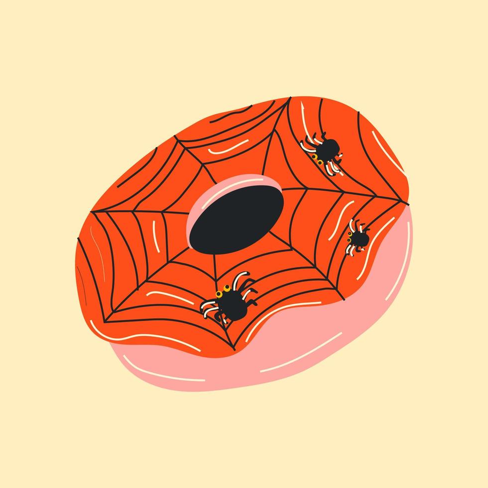 Cute halloween donut cartoon characters, sticker in hand drawn style. Vector