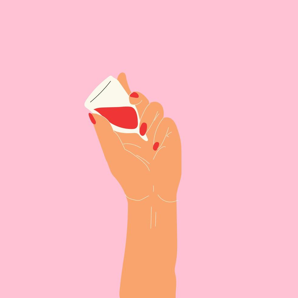 Hand holding a menstrual cup. Vector. All elements are isolated vector