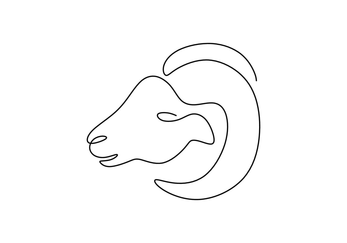 One continuous single line hand drawn of goat sheep head isolated on white background. vector