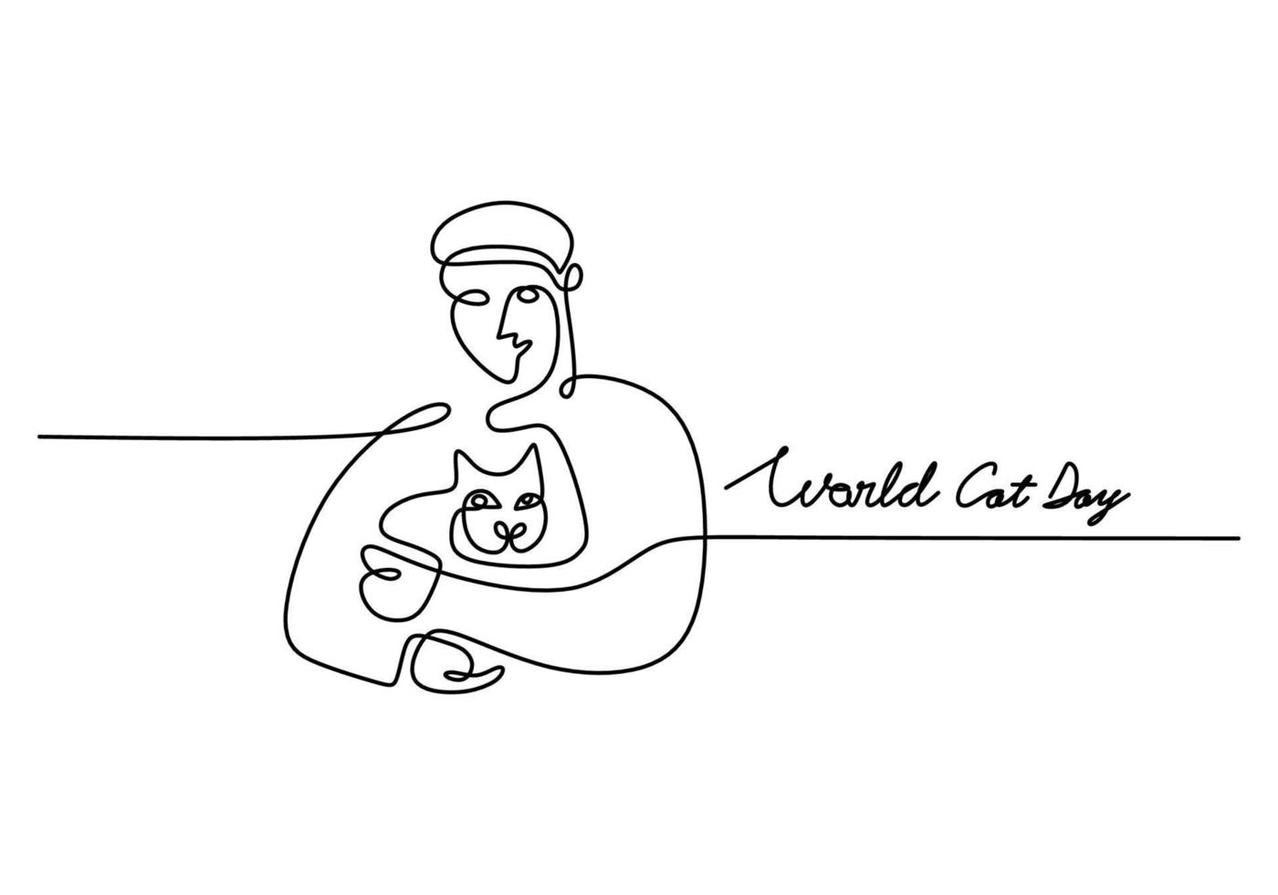 One continuous single line of man hug cat for international cat day vector