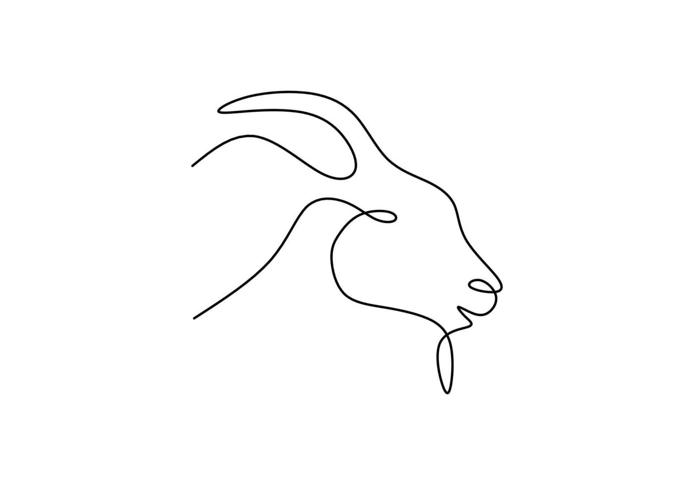 One continuous single line hand drawn of goat sheep head isolated on white background. vector
