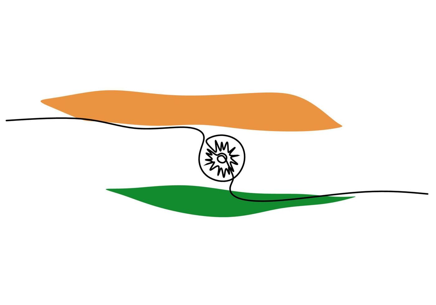 una sola línea continua de la bandera de la india para el día de la independencia de la india vector