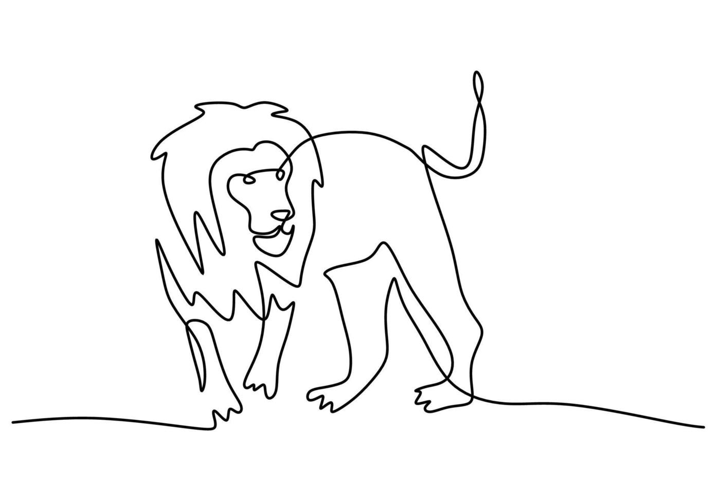 One continuous single line of big lion for world lion day isolated on white background. vector