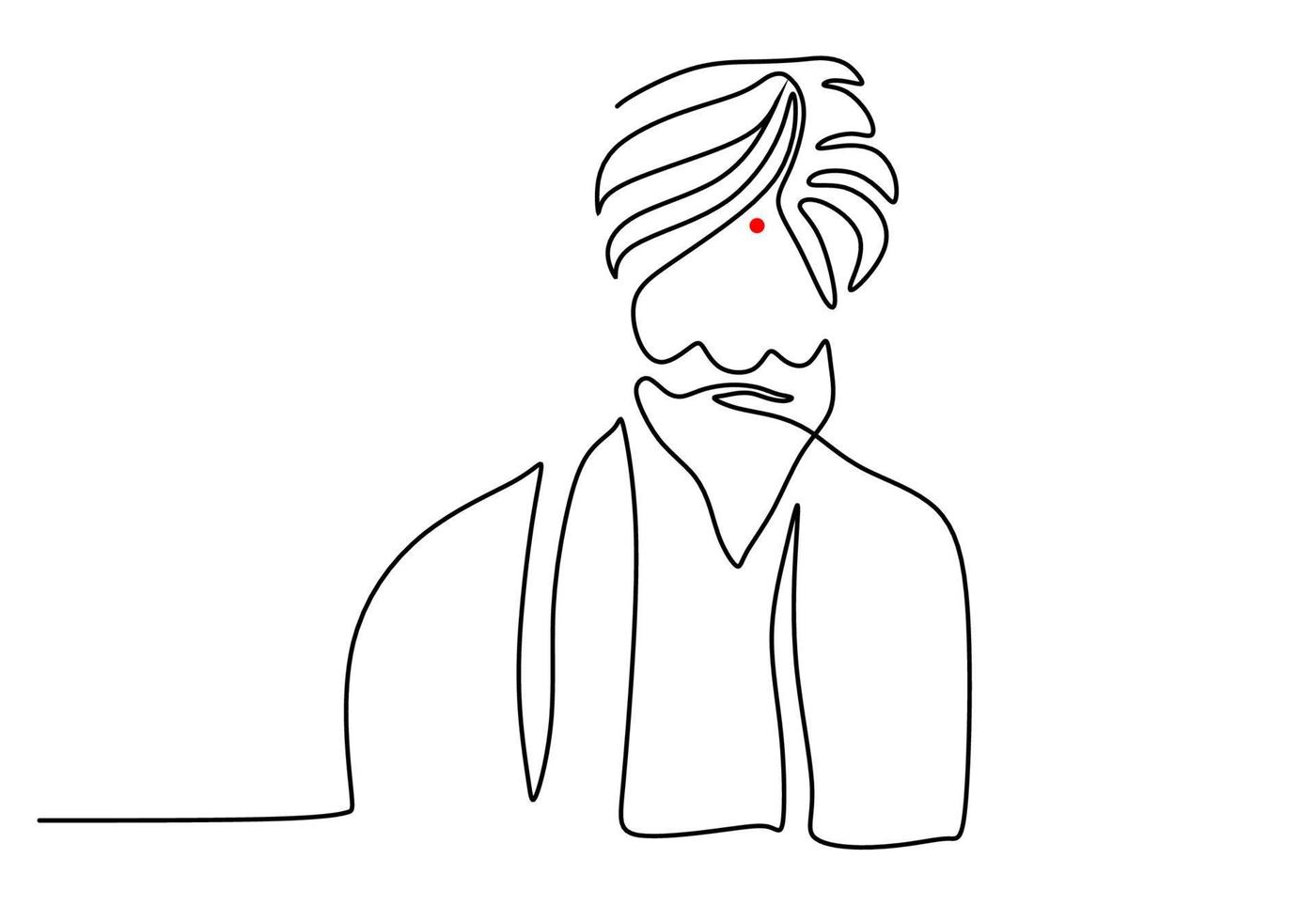 One continuous single line drawn of india man for india independence vector