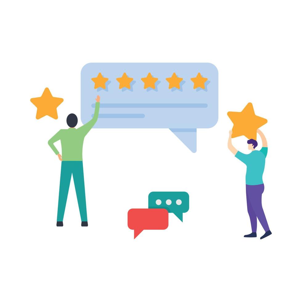 People characters giving five star feedback customer review concepts illustration. vector