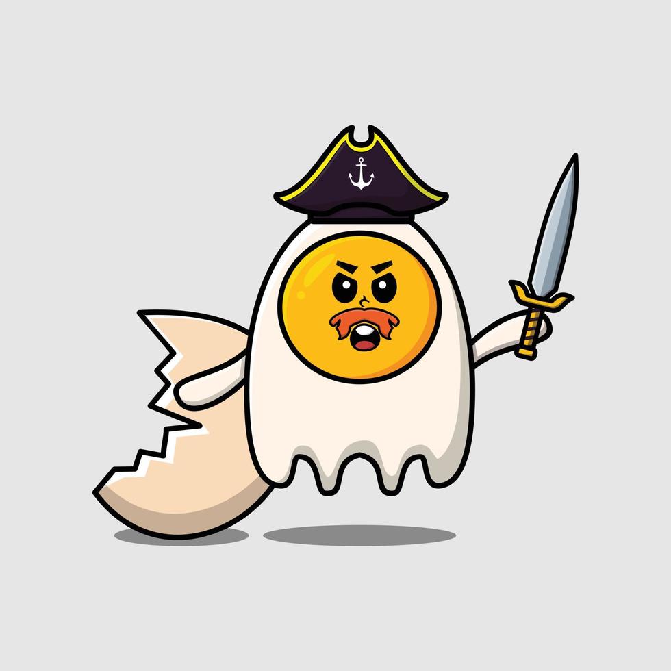 Cute cartoon egg pirate with hat and holding sword vector