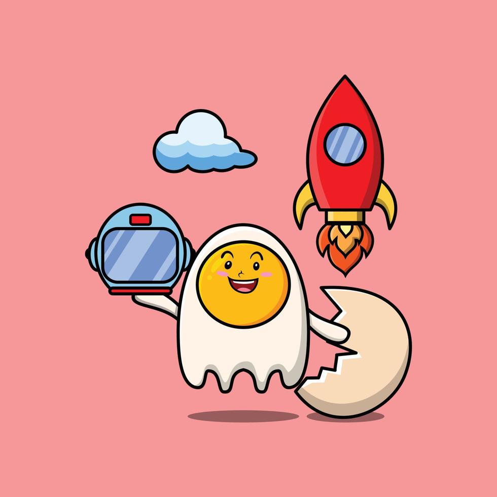 Cute mascot cartoon character Fried eggs astronaut vector