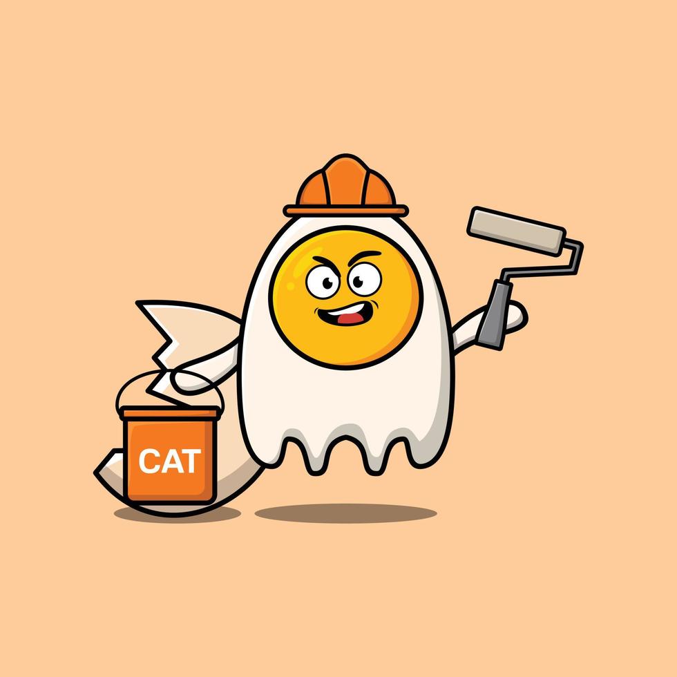 Cute cartoon fried eggs as a builder painting vector