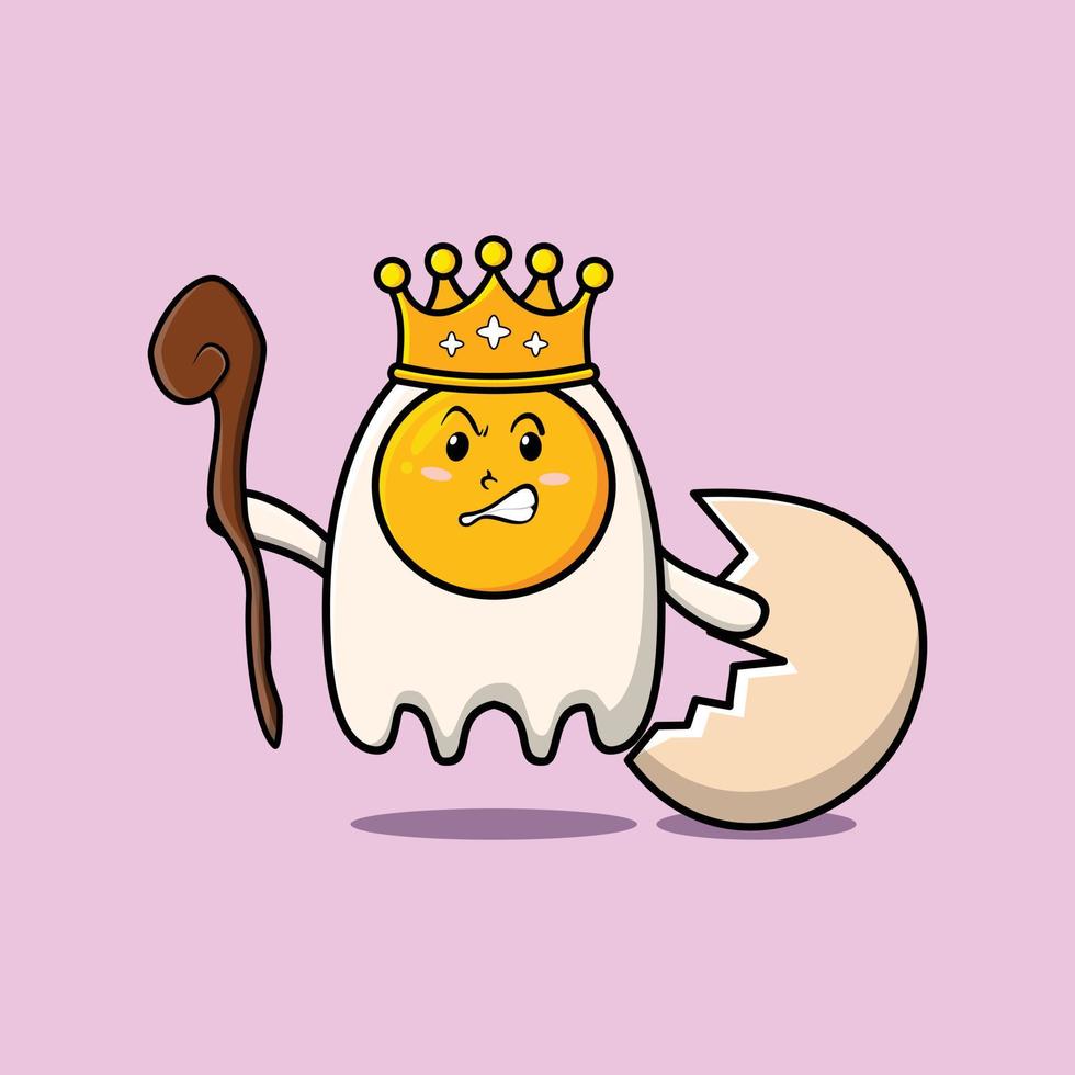 Cute cartoon fried egg wise king with golden crown vector