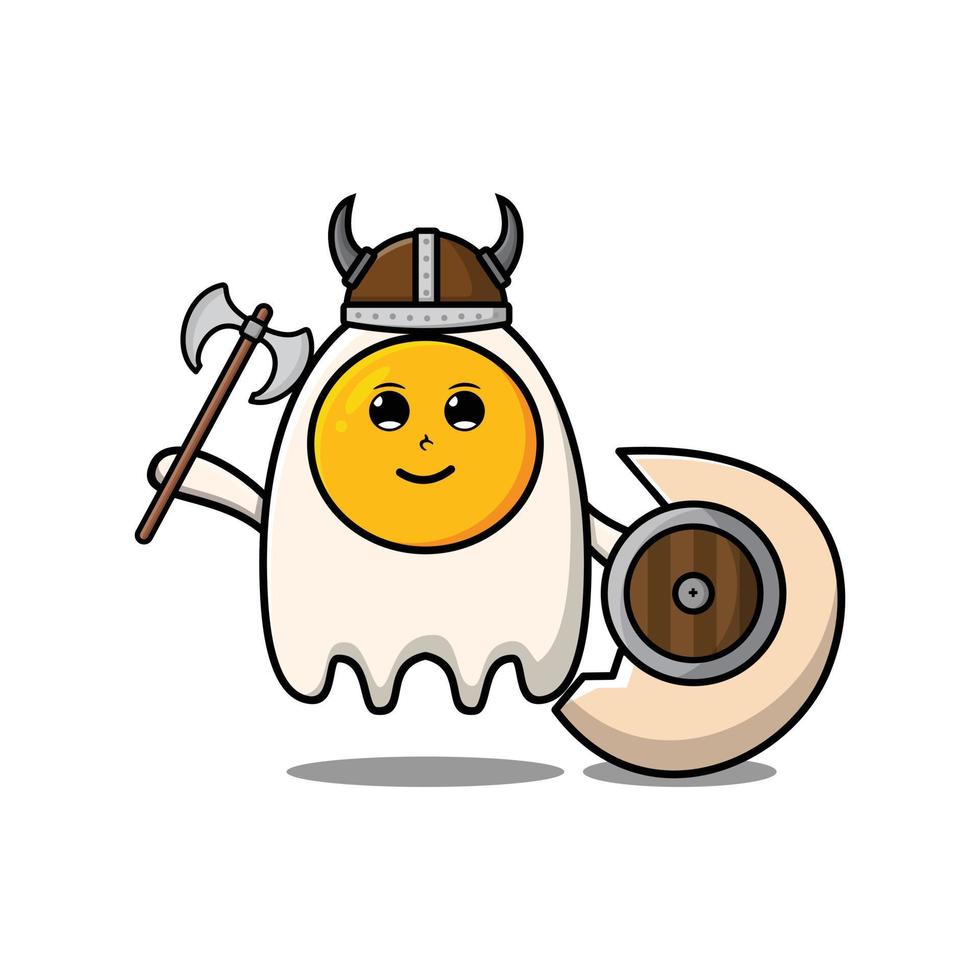 Cute cartoon Fried eggs viking pirate holding ax vector