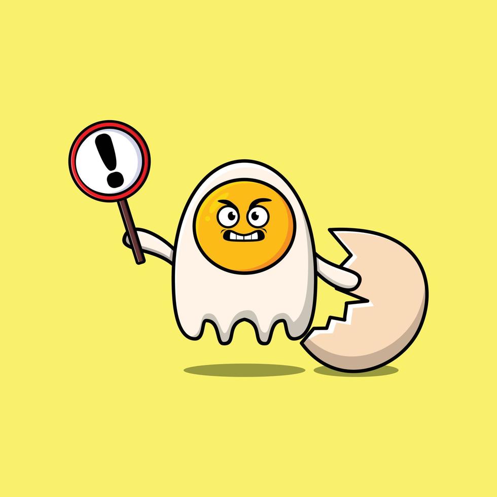 Cute cartoon fried egg with exclamation sign board vector
