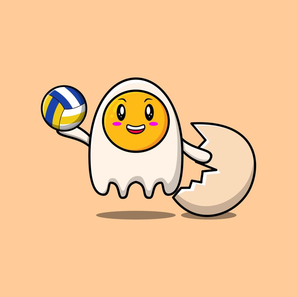 Cute dibujos animados huevos fritos personaje jugar voleibol vector