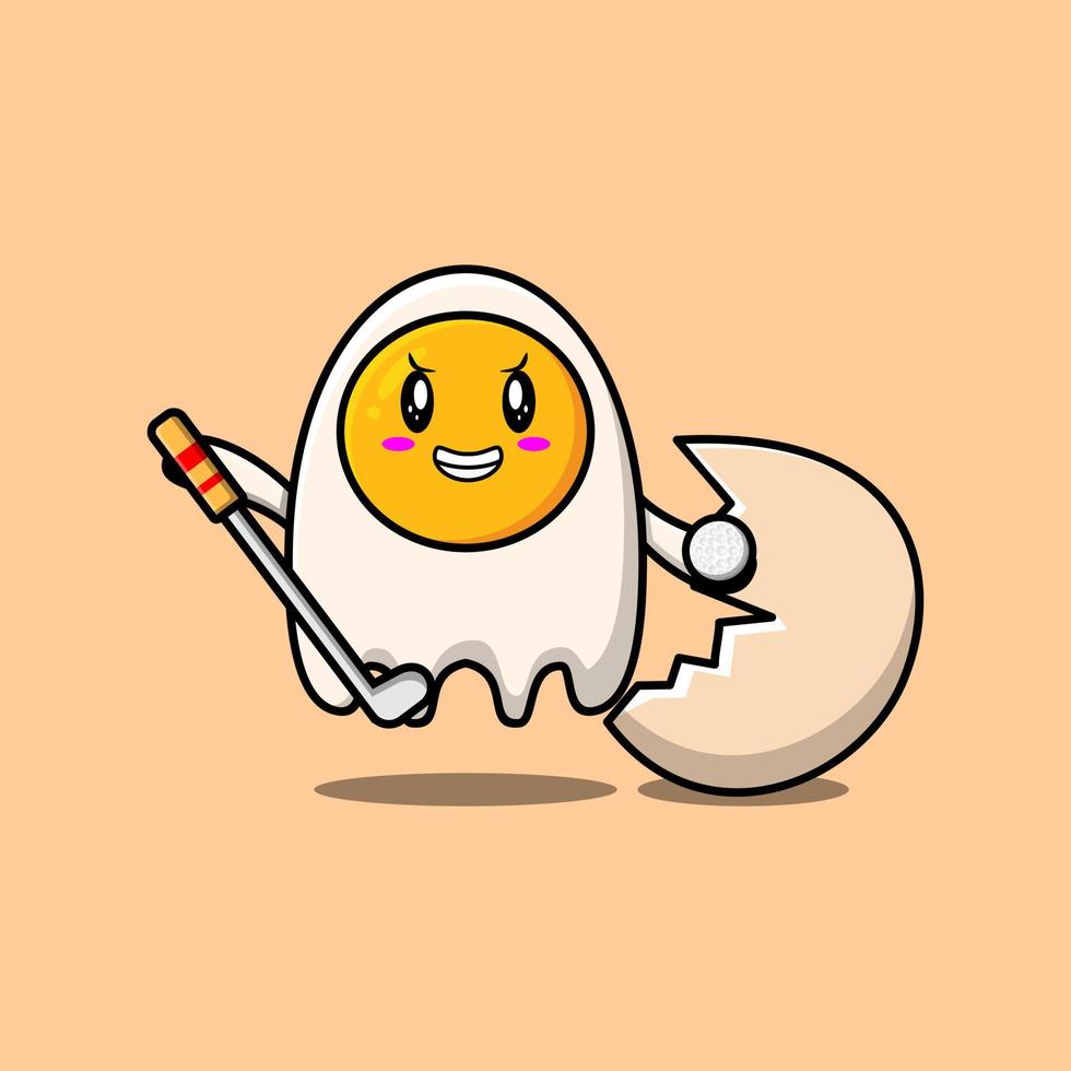 Cute cartoon fried eggs character playing golf vector