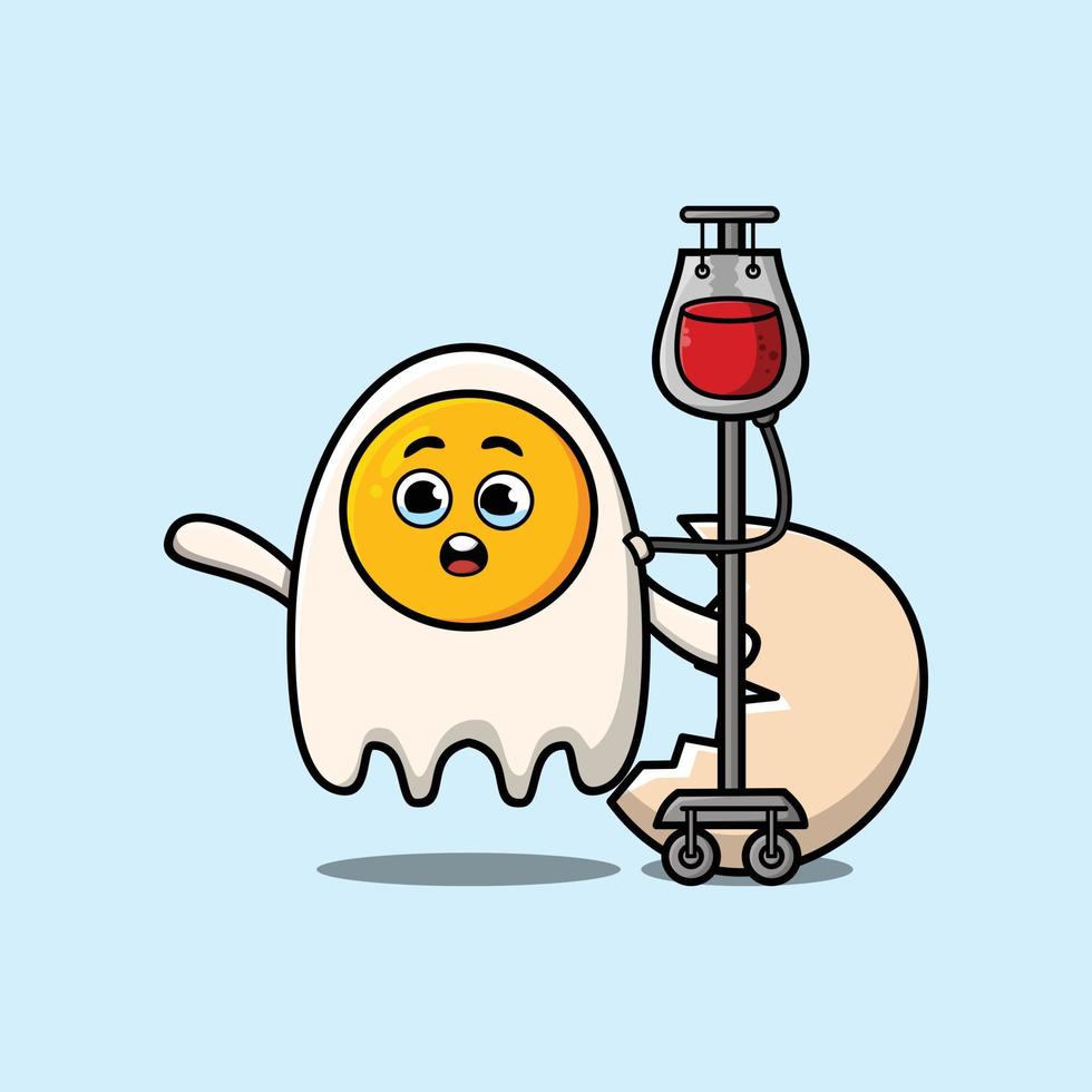 Cute cartoon fried eggs having blood transfusion vector