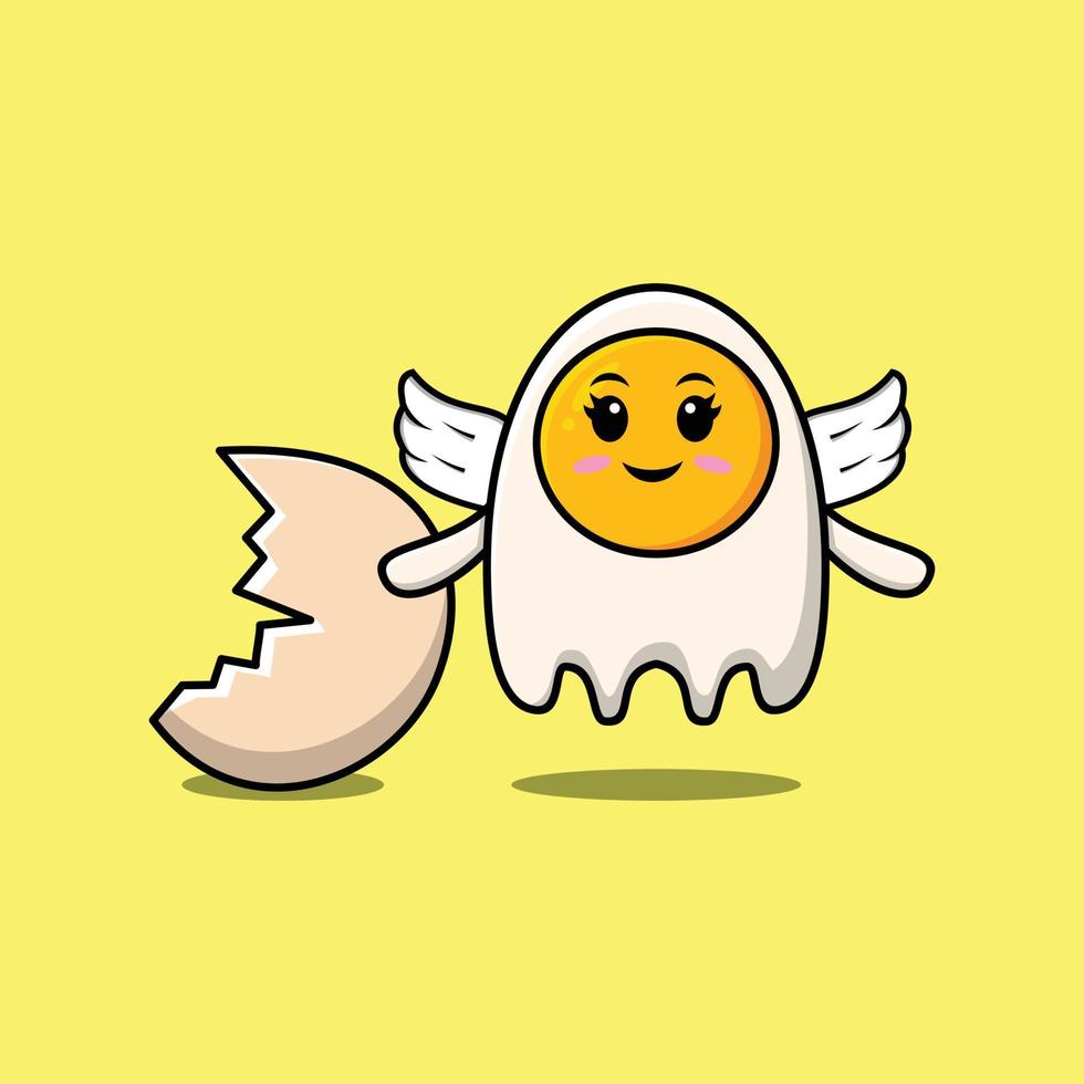 Cute cartoon fried eggs character wearing wings vector